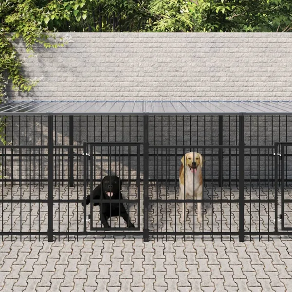 Chenil d'extérieur avec toit pour chiens Acier 15,02 m²