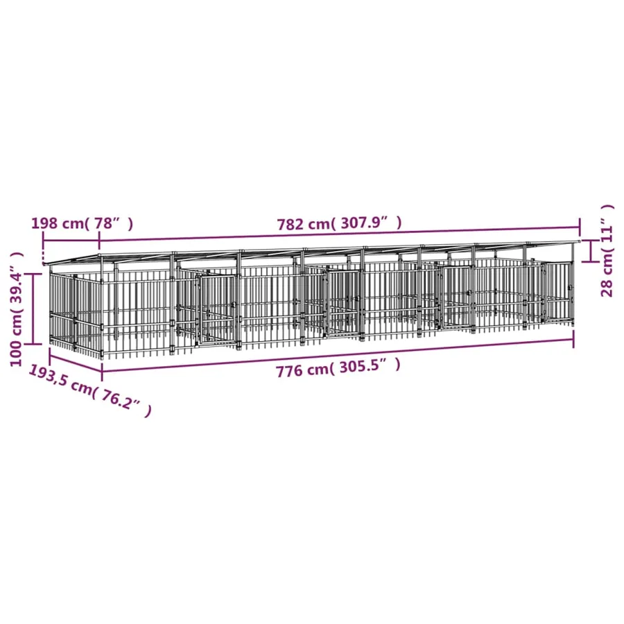 Chenil d'extérieur avec toit pour chiens Acier 15,02 m² - 6