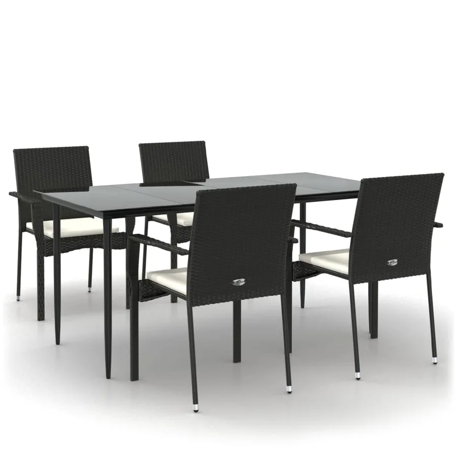 Ensemble à manger de jardin coussins 5pcs Noir Résine tressée - 2