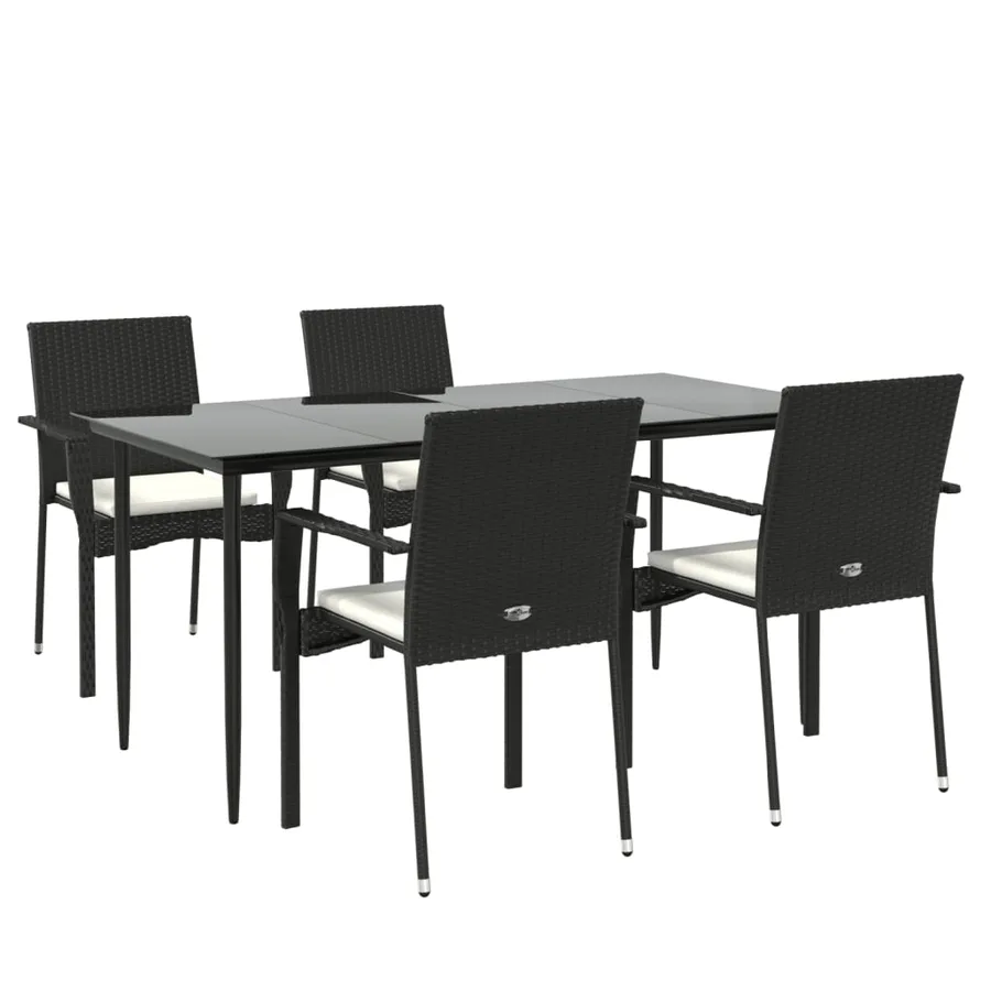 Ensemble à manger de jardin coussins 5pcs Noir Résine tressée - 3