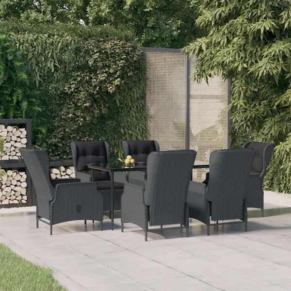 Ensemble à manger de jardin 7 pcs Gris foncé Résine tressée