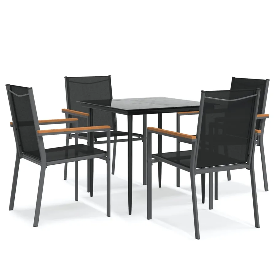 Ensemble à manger de jardin 5 pcs noir textilène et acier - 2