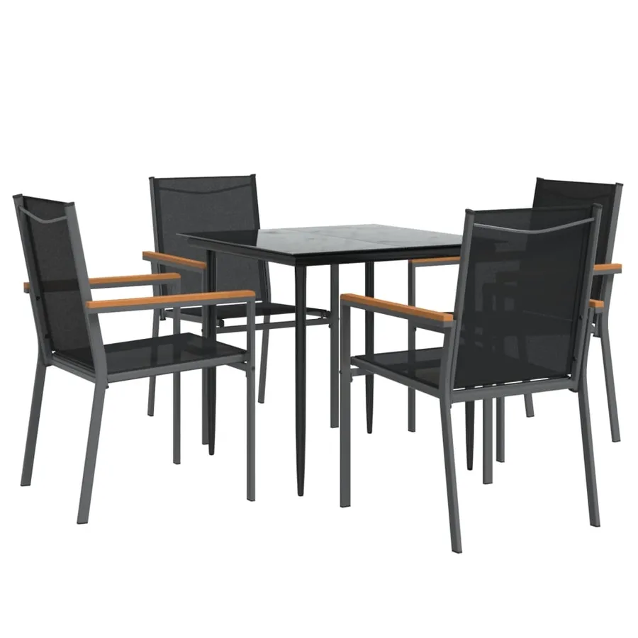 Ensemble à manger de jardin 5 pcs noir textilène et acier - 3