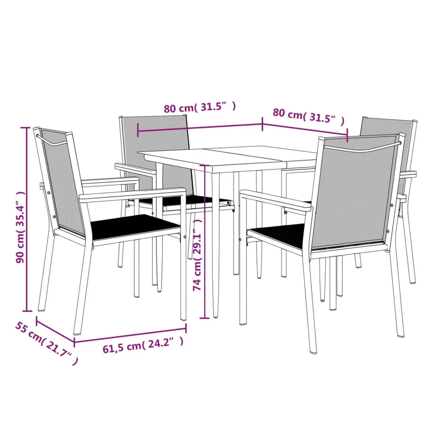Ensemble à manger de jardin 5 pcs noir textilène et acier - 9
