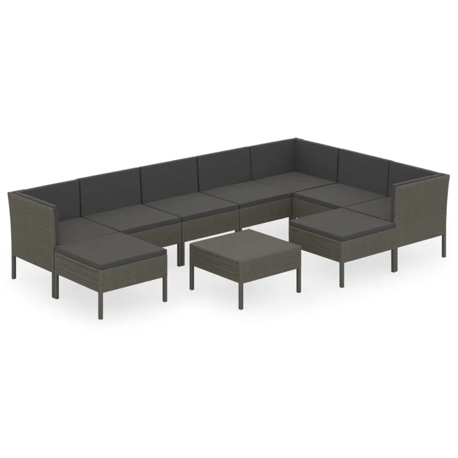 Salon de jardin 10 pcs avec coussins Résine tressée Gris - 2