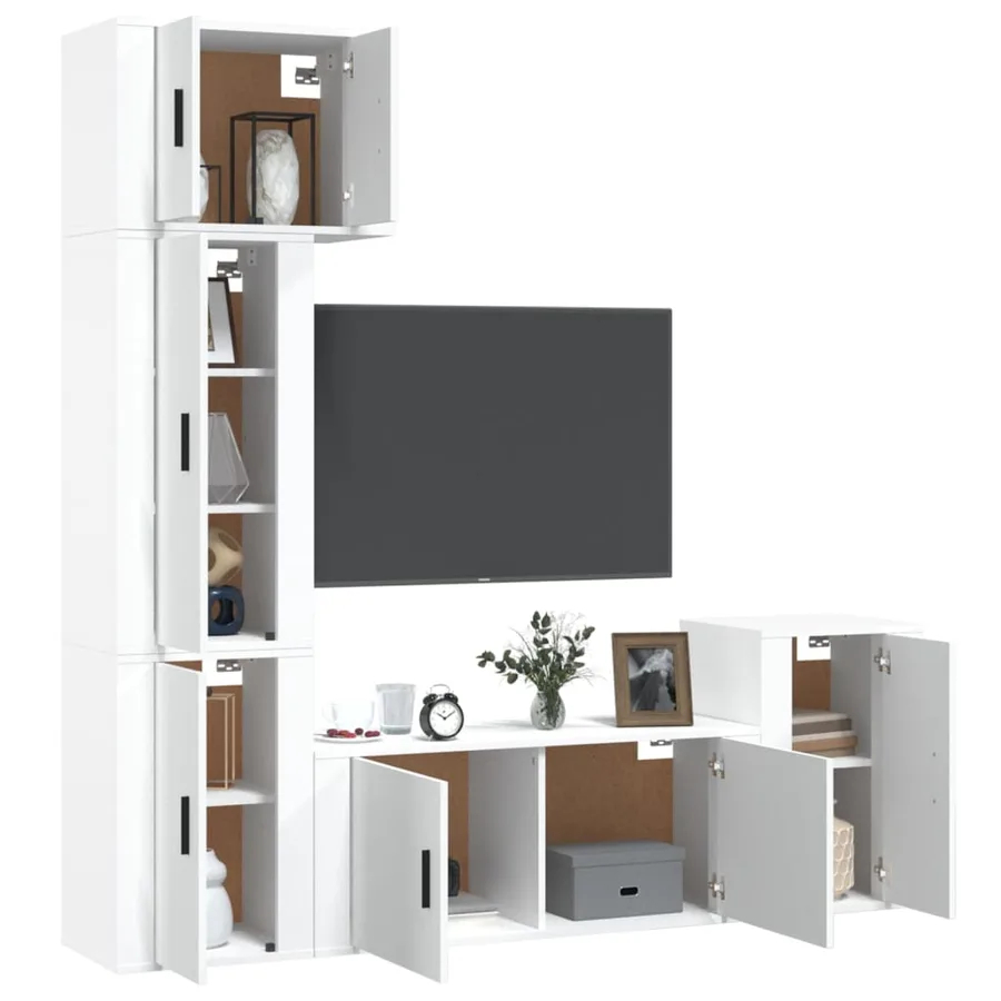 Ensemble de meubles TV 5 pcs Blanc Bois d'ingénierie - 3