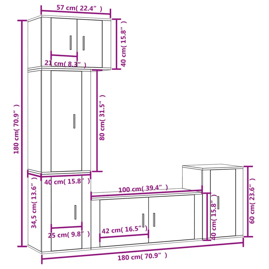 Ensemble de meubles TV 5 pcs Blanc Bois d'ingénierie - 9
