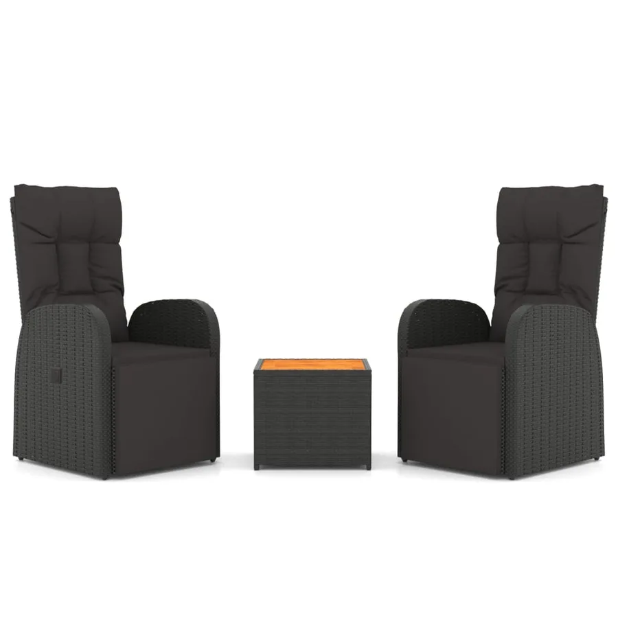 Ensemble de salon de jardin 3 pcs noir poly rotin et acacia - 2