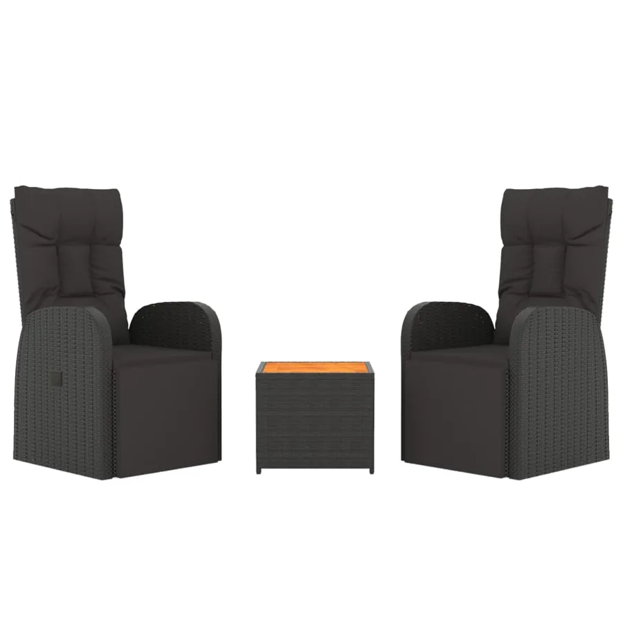 Ensemble de salon de jardin 3 pcs noir poly rotin et acacia - 3