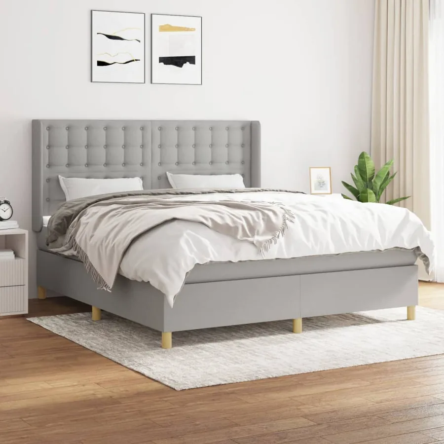 Sommier à lattes de lit avec matelas Gris clair 160x200cm Tissu