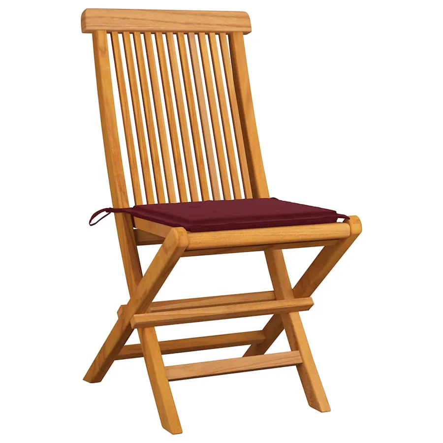 Chaises de jardin avec coussins bordeaux lot de 8 Teck massif - 2