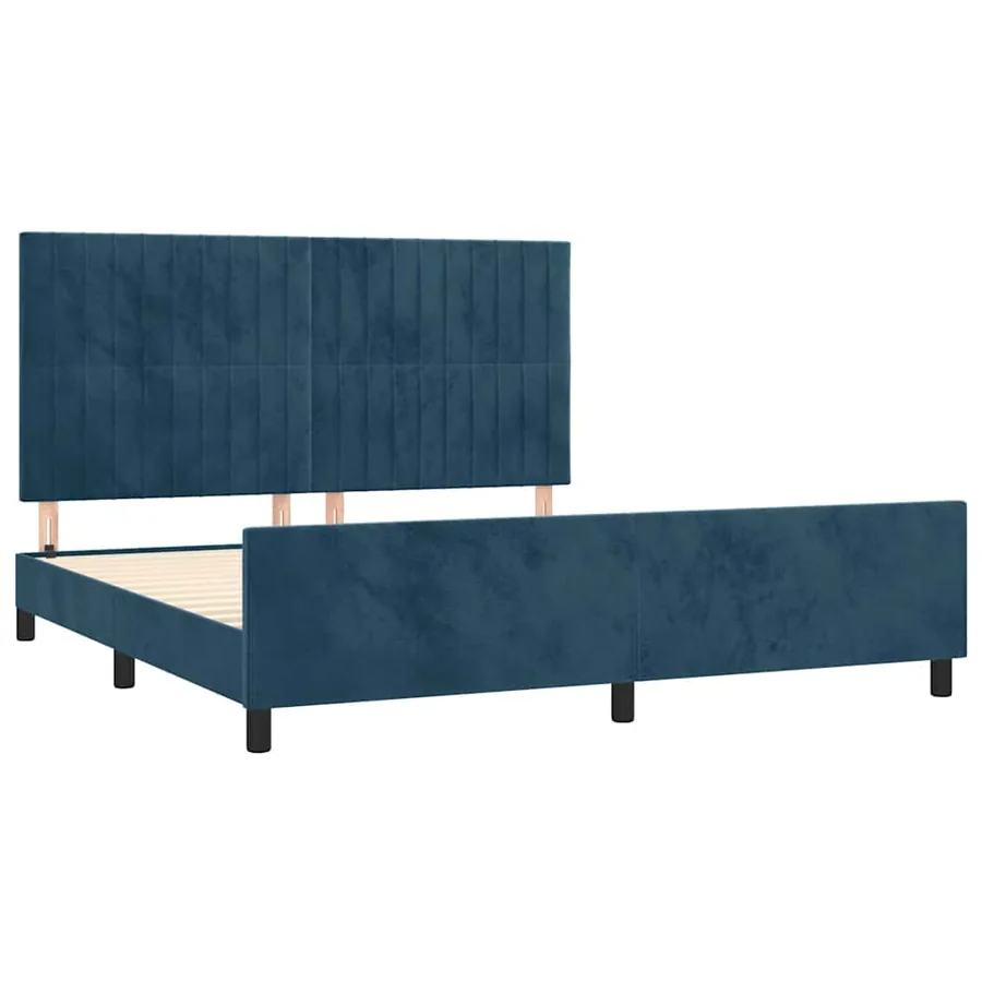 Cadre de lit sans matelas bleu foncé velours - 4