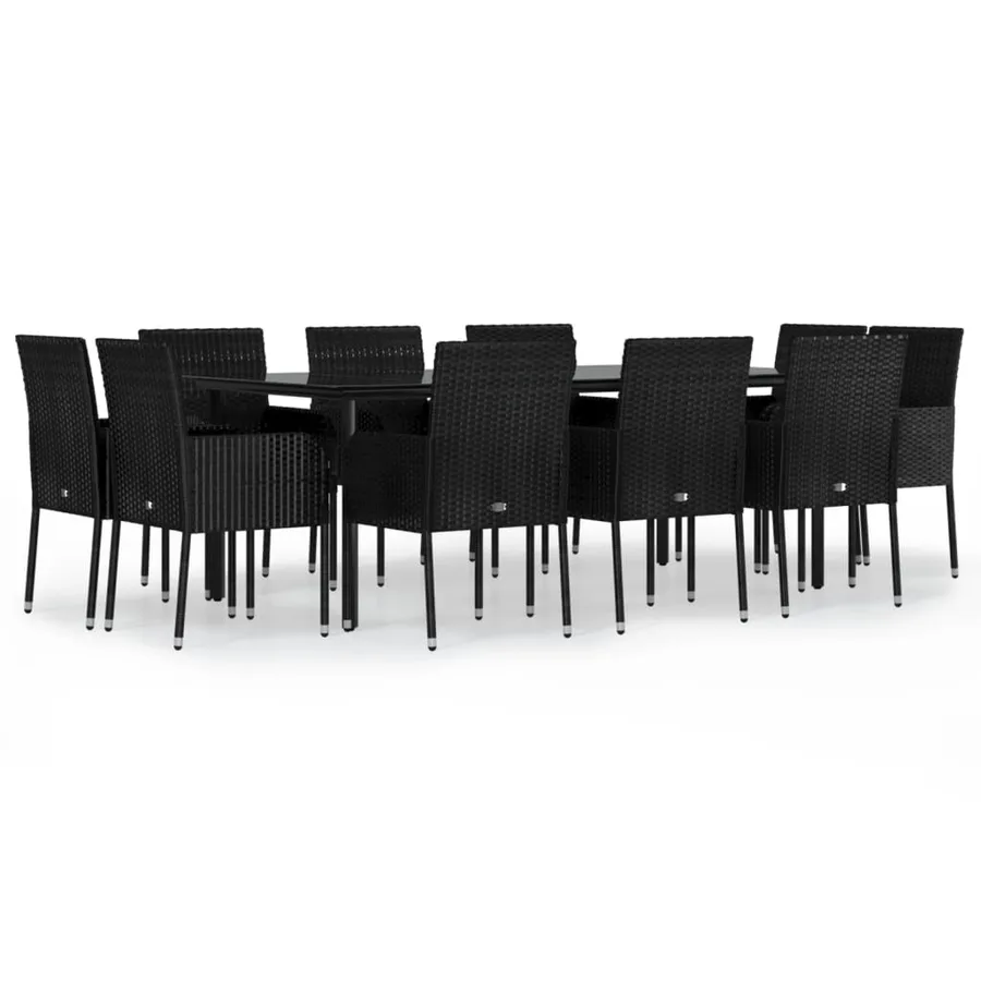 Ensemble à manger de jardin 11 pcs coussins noir résine tressée - 2