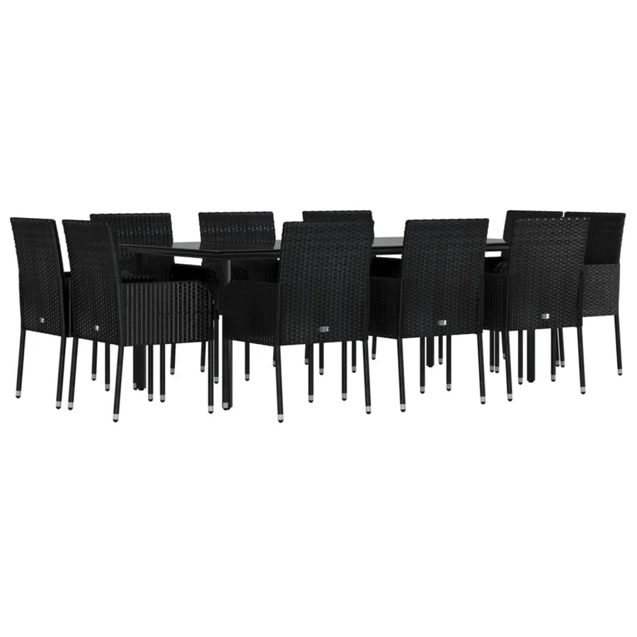 Ensemble à manger de jardin 11 pcs coussins noir résine tressée - 3