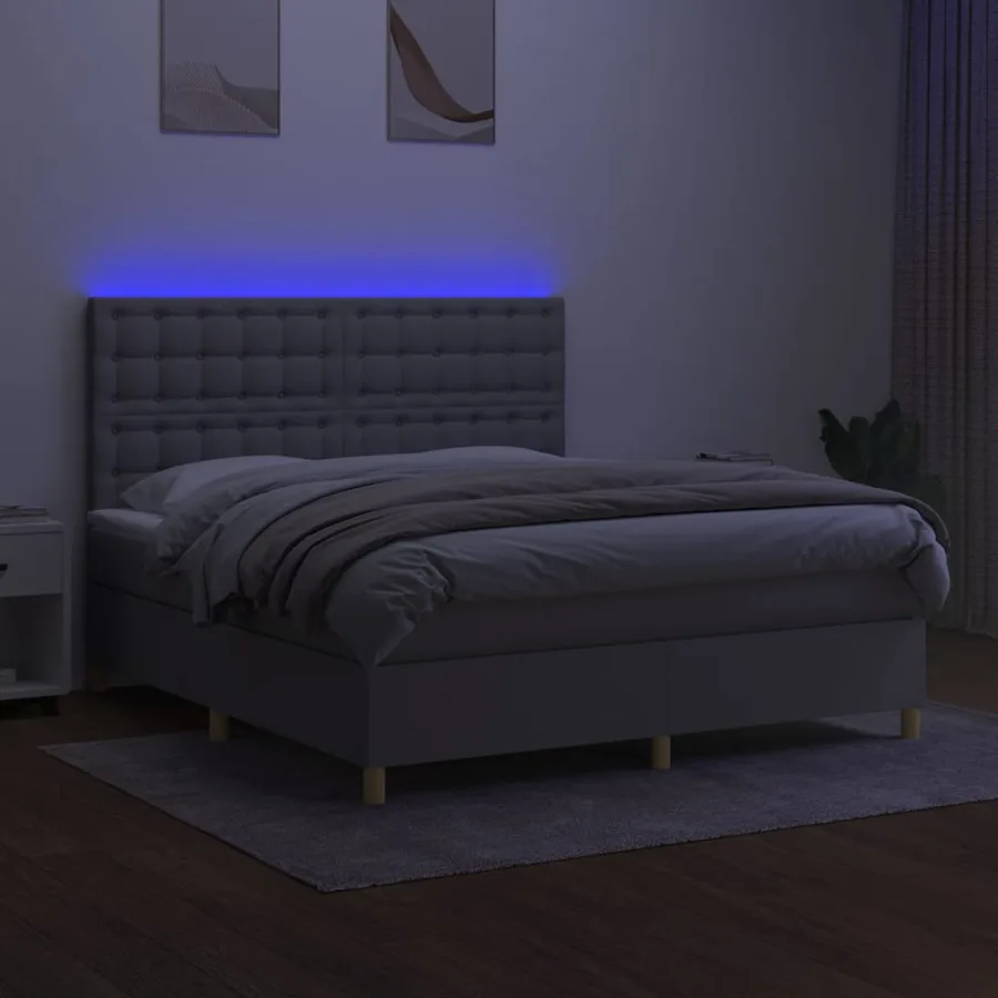 Sommier à lattes de lit matelas et LED Gris clair 160x200 cm - 4
