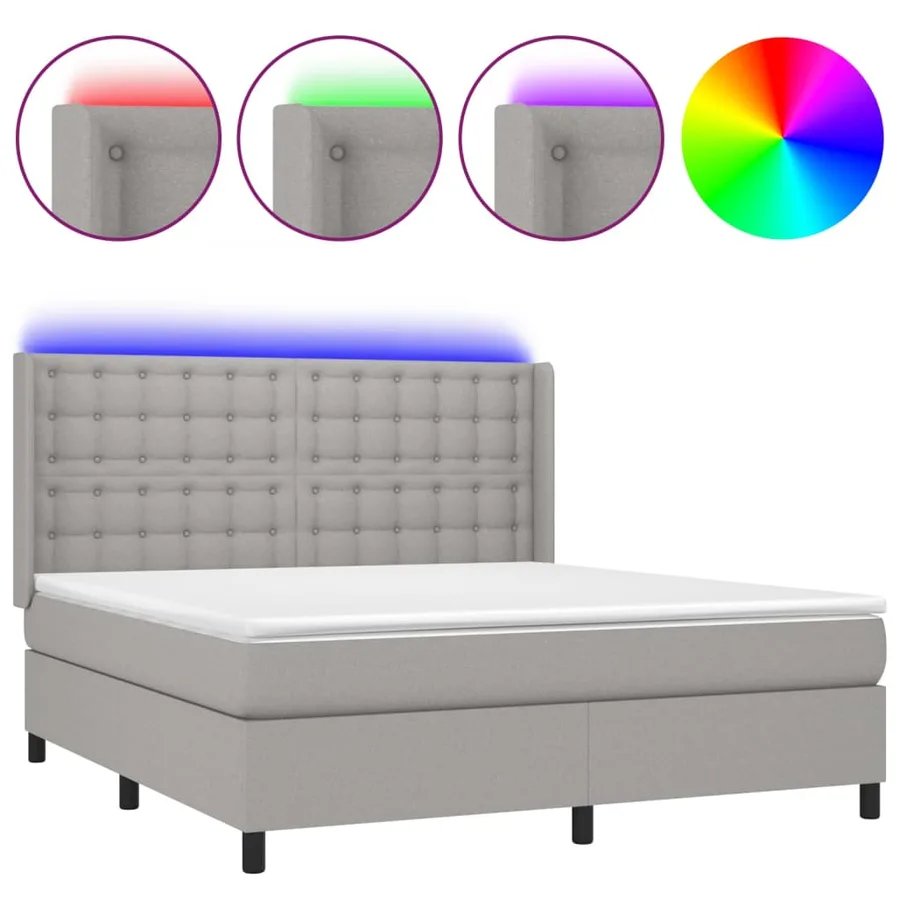 Sommier à lattes de lit matelas LED Gris clair 160x200 cm Tissu - 2