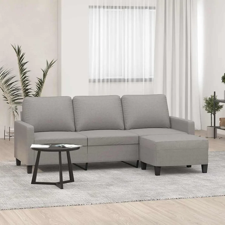 Canapé à 3 places avec repose-pieds Gris clair 180 cm Tissu