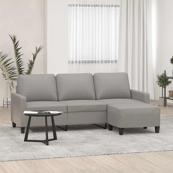 Canapé à 3 places avec repose-pieds Gris clair 180 cm Tissu
