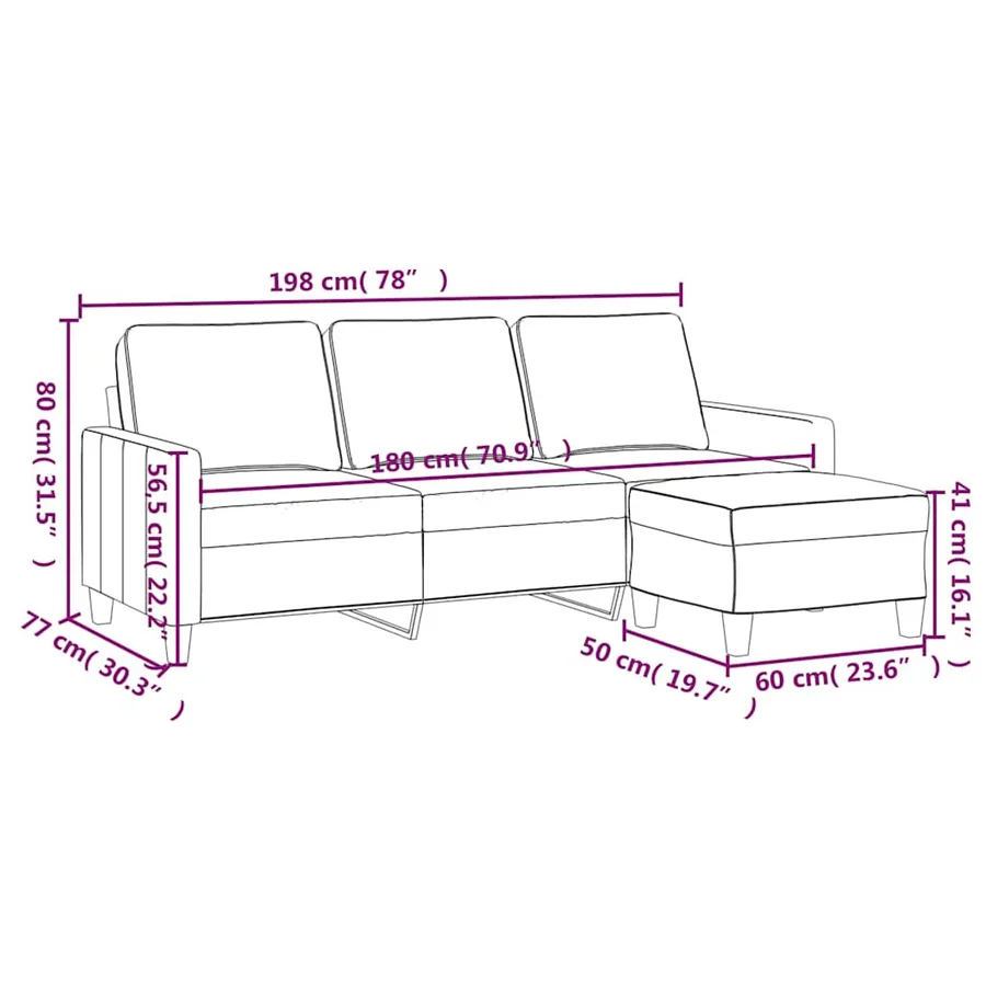 Canapé à 3 places avec repose-pieds Gris clair 180 cm Tissu - 7