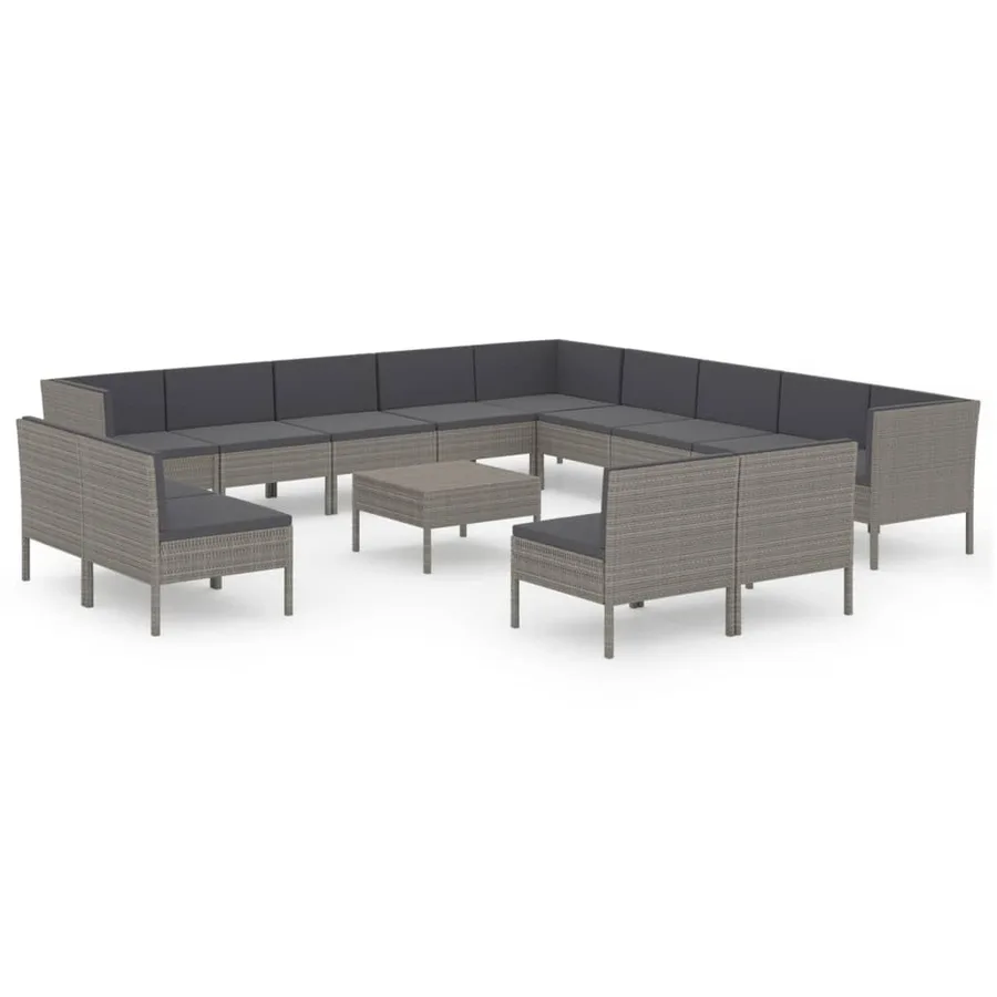 Salon de jardin 14 pcs avec coussins Résine tressée Gris - 2