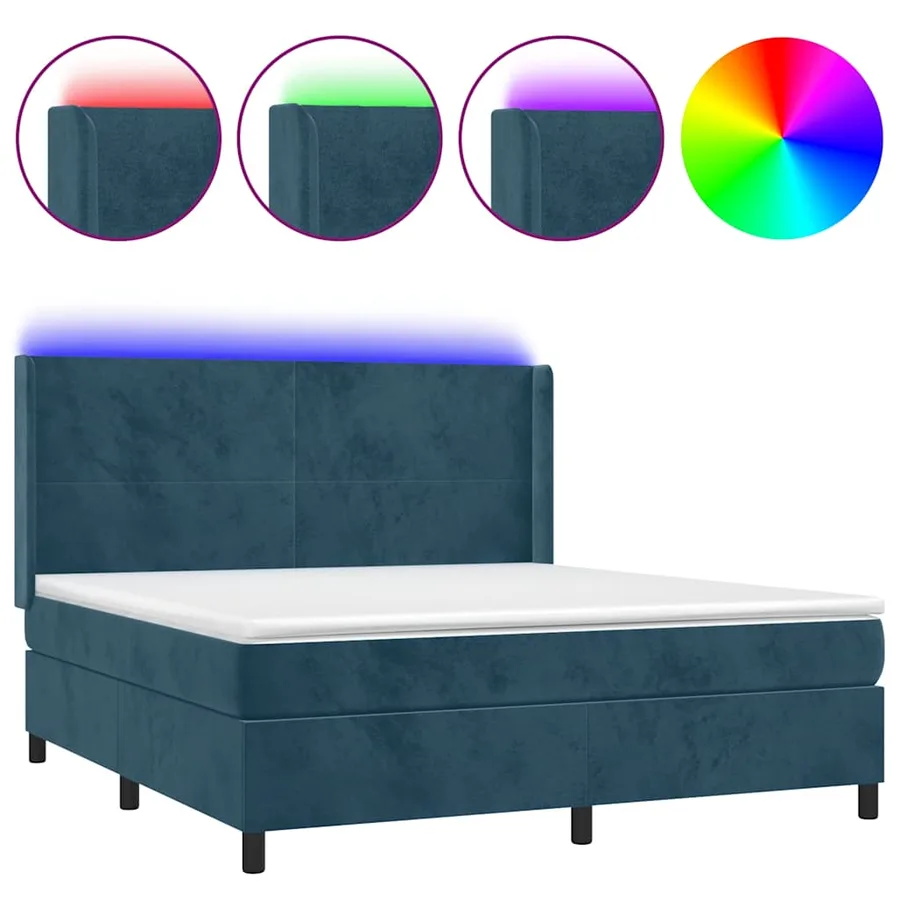 Sommier à lattes de lit matelas et LED Bleu foncé 180x200 cm - 2
