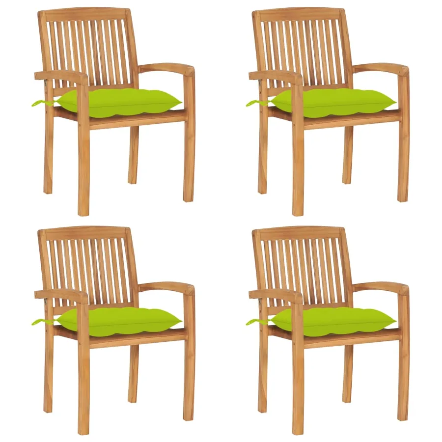 Chaises de jardin empilables avec coussins lot de 4 Teck solide