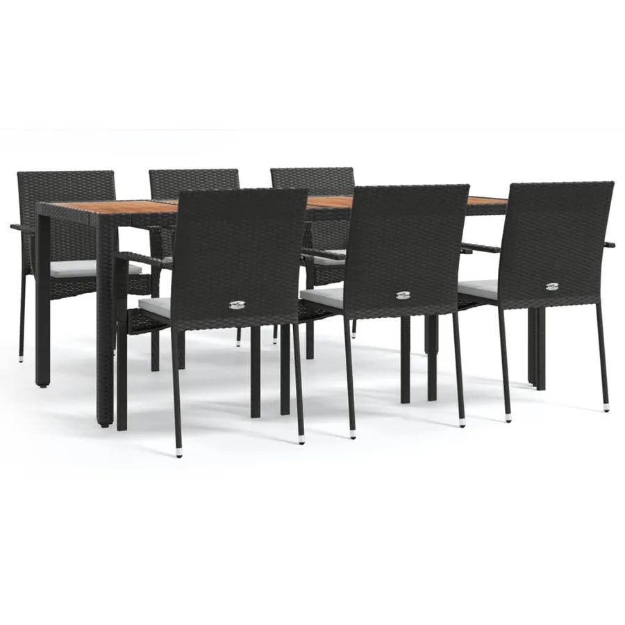 Ensemble à manger de jardin coussins 7pcs Noir Résine tressée - 2