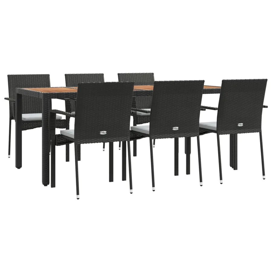 Ensemble à manger de jardin coussins 7pcs Noir Résine tressée - 3