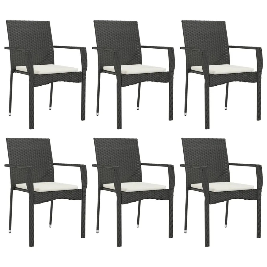 Ensemble à manger de jardin coussins 7pcs Noir Résine tressée - 4