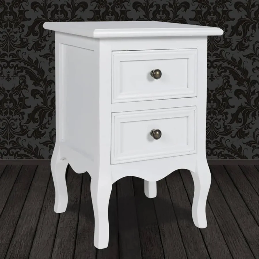 Table de chevet avec 2 tiroirs MDF Blanc - 4
