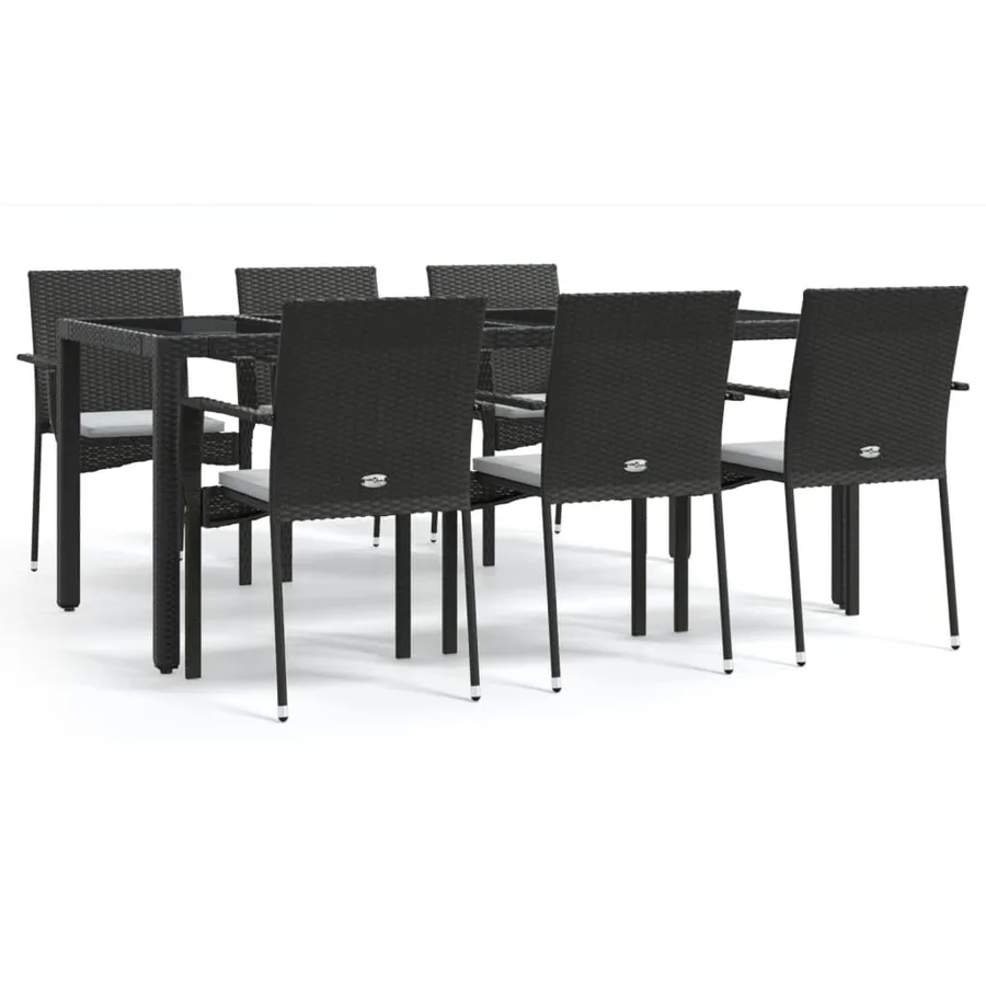 Ensemble à manger de jardin coussins 7pcs Noir Résine tressée - 2