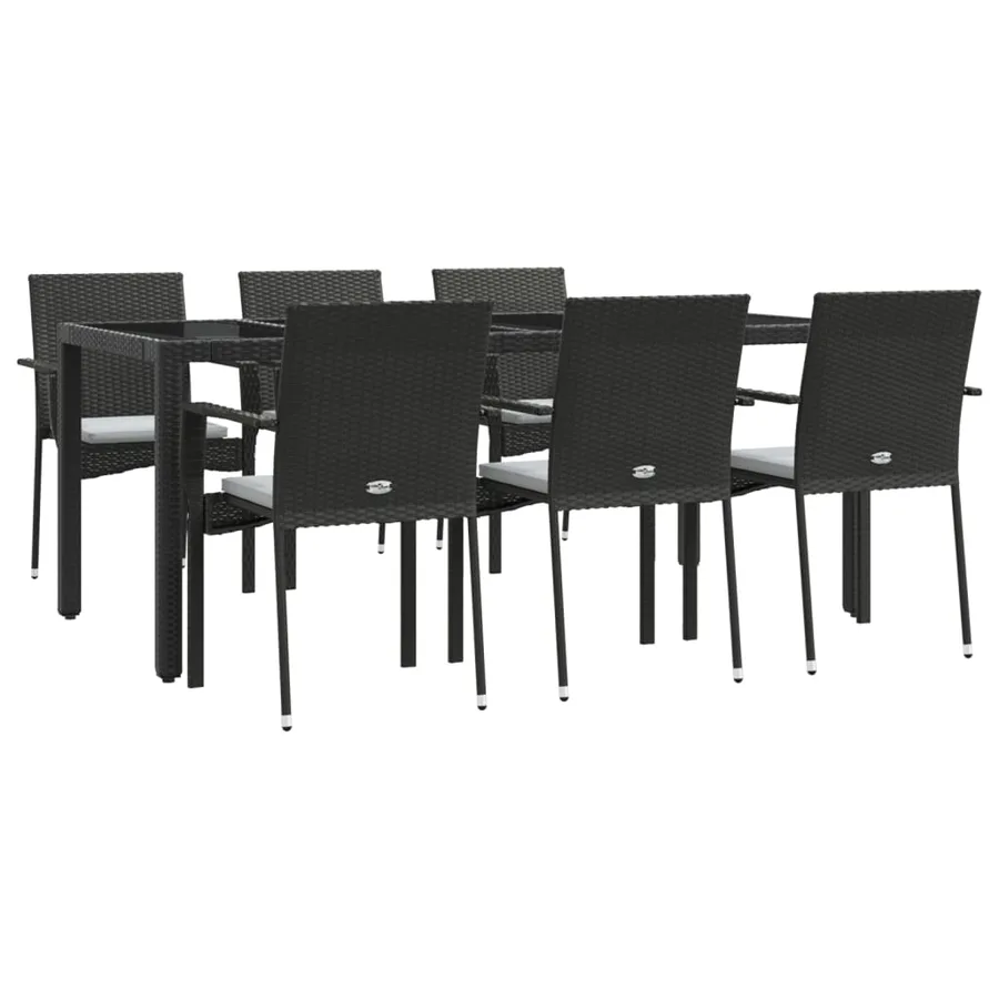 Ensemble à manger de jardin coussins 7pcs Noir Résine tressée - 3