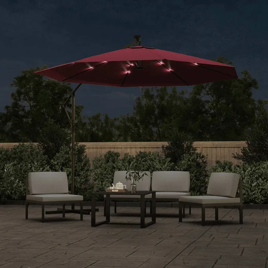 Parasol de jardin en porte-à-faux et lumières LED mât en acier - 3
