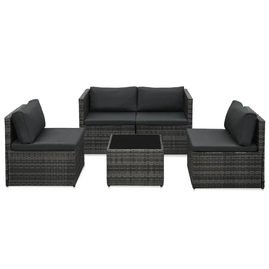 Salon de jardin 5 pcs avec coussins Résine tressée Gris
