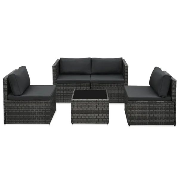 Salon de jardin 5 pcs avec coussins Résine tressée Gris