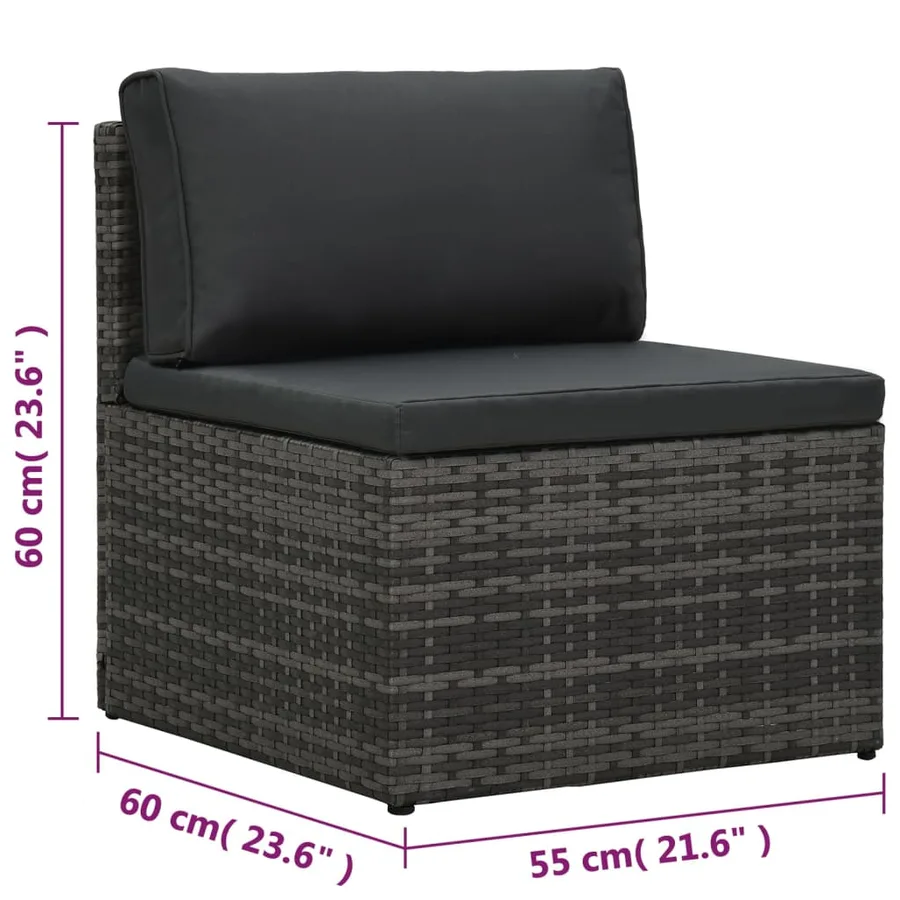 Salon de jardin 5 pcs avec coussins Résine tressée Gris - 15