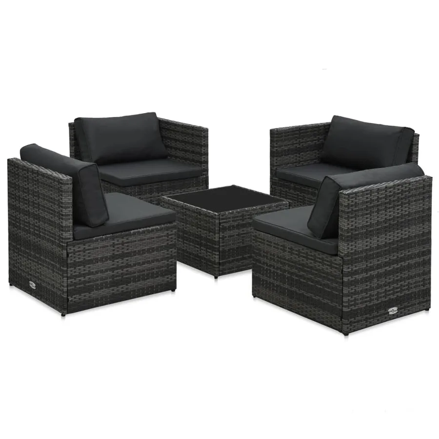 Salon de jardin 5 pcs avec coussins Résine tressée Gris - 2