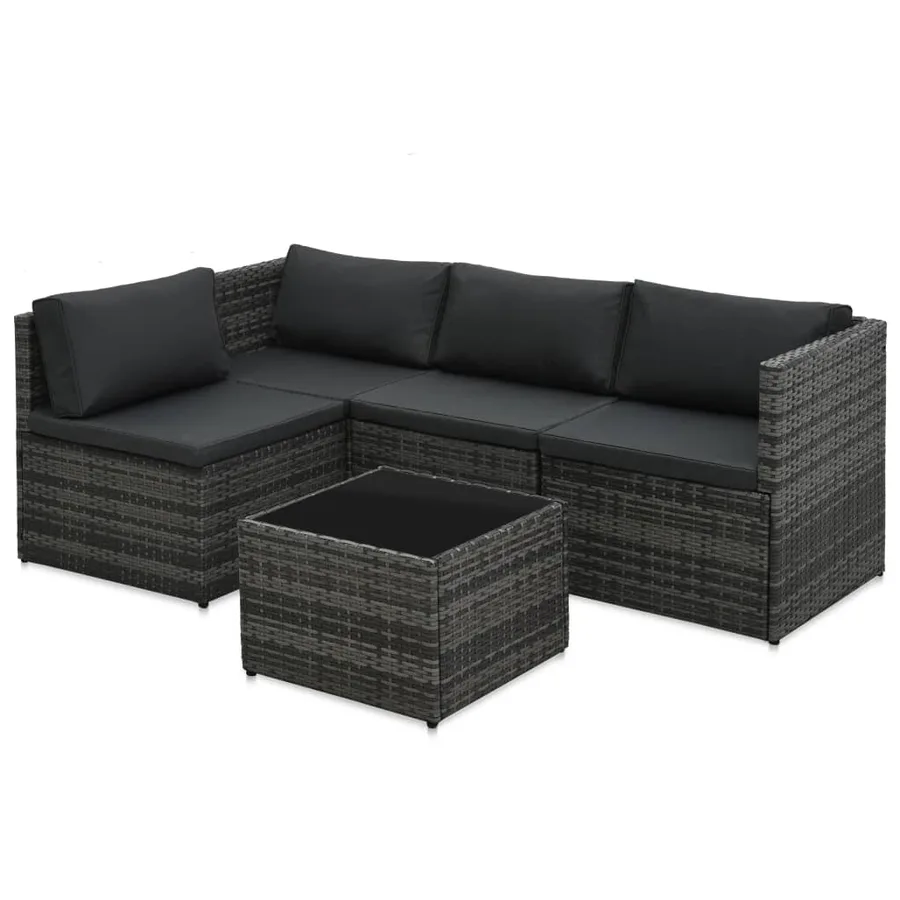 Salon de jardin 5 pcs avec coussins Résine tressée Gris - 3