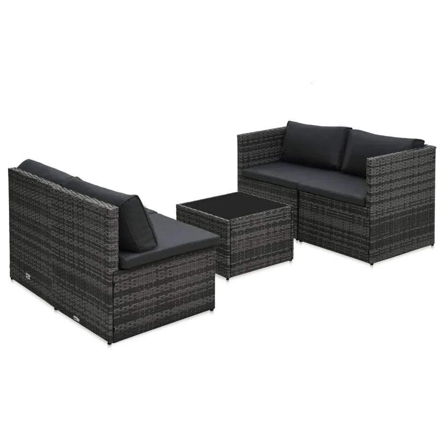 Salon de jardin 5 pcs avec coussins Résine tressée Gris - 4