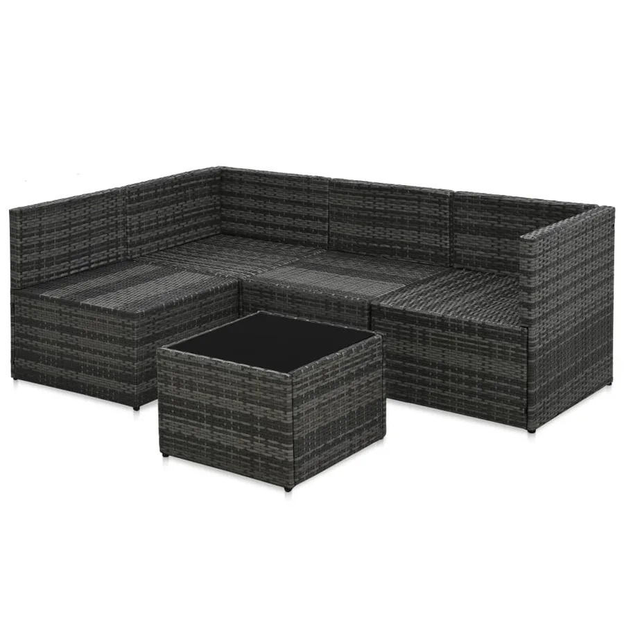 Salon de jardin 5 pcs avec coussins Résine tressée Gris - 5