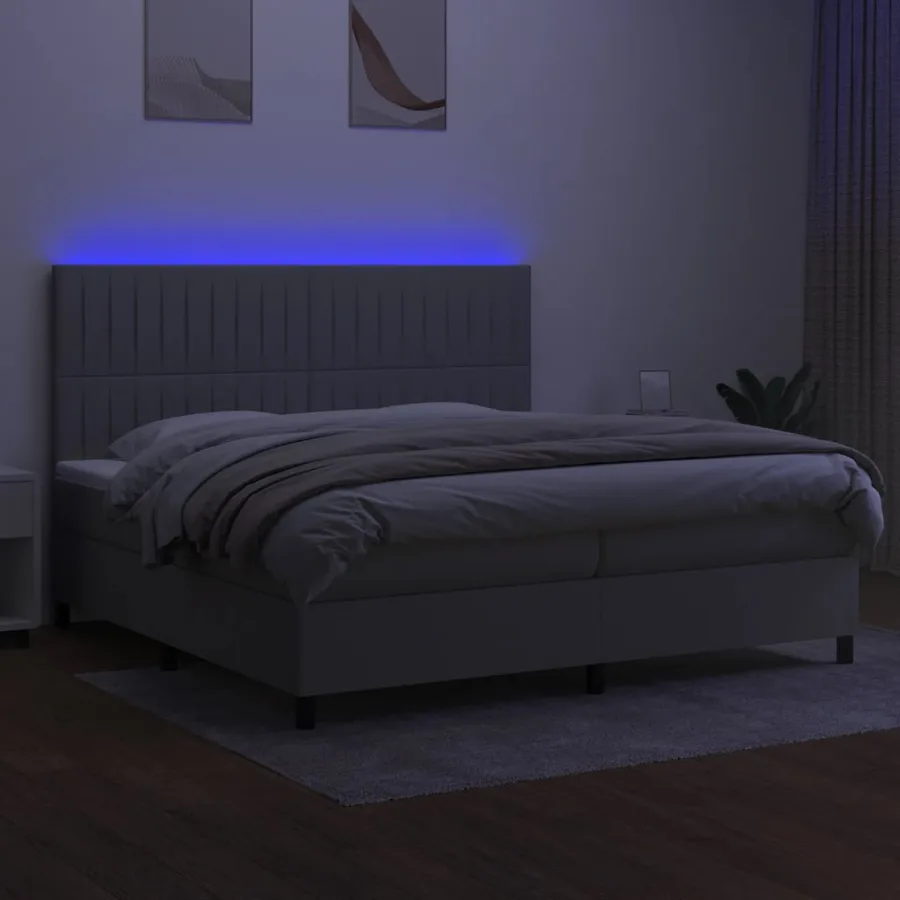 Sommier à lattes de lit et matelas et LED Gris clair 200x200 cm - 4