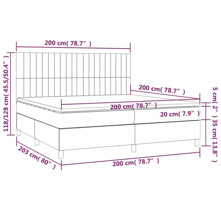 Sommier à lattes de lit et matelas et LED Gris clair 200x200 cm - 8