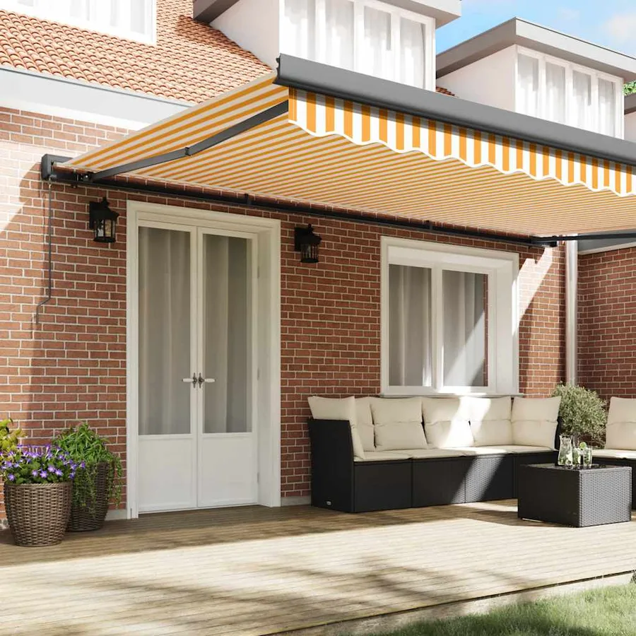 Auvent rétractable jaune et blanc 5x3 m tissu et aluminium - 3
