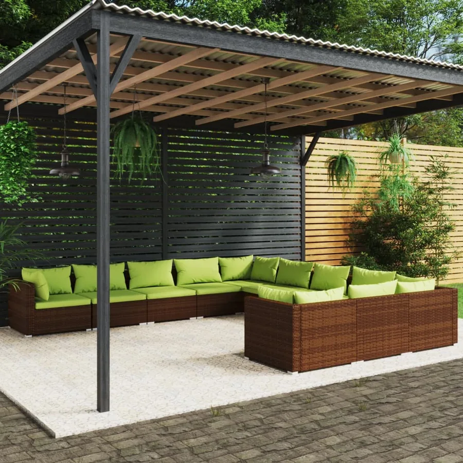 Salon de jardin 11 pcs avec coussins Résine tressée Marron
