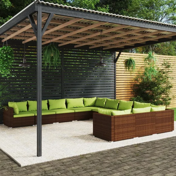 Salon de jardin 11 pcs avec coussins Résine tressée Marron