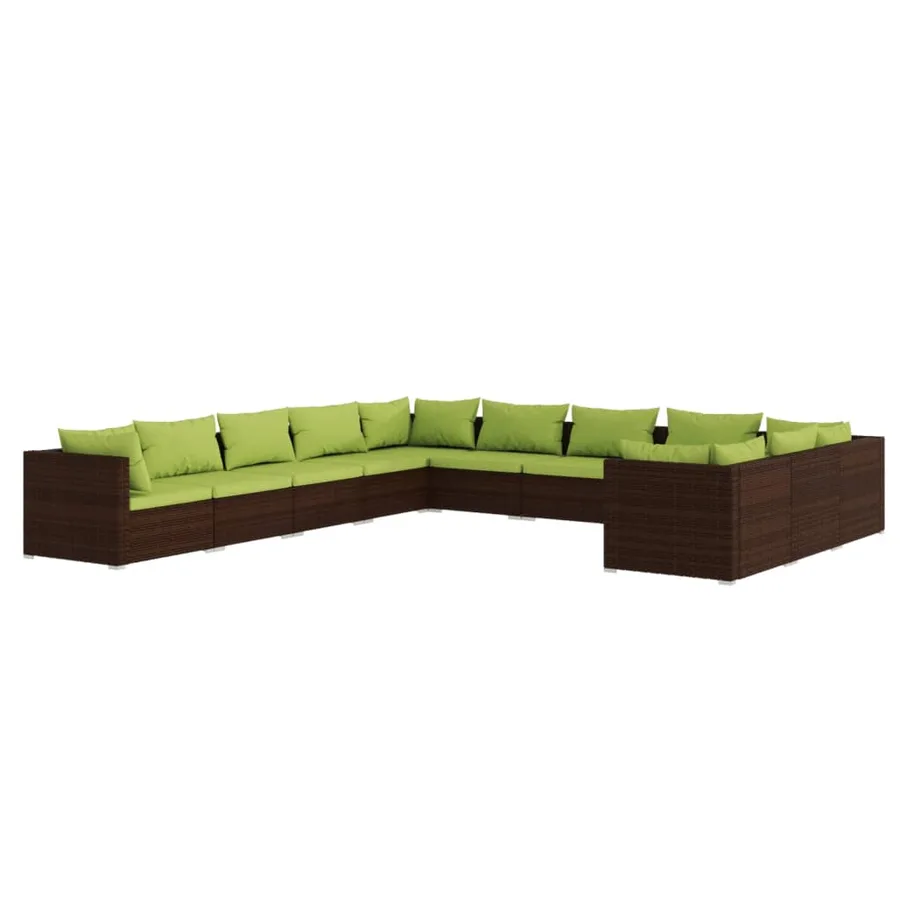 Salon de jardin 11 pcs avec coussins Résine tressée Marron - 2