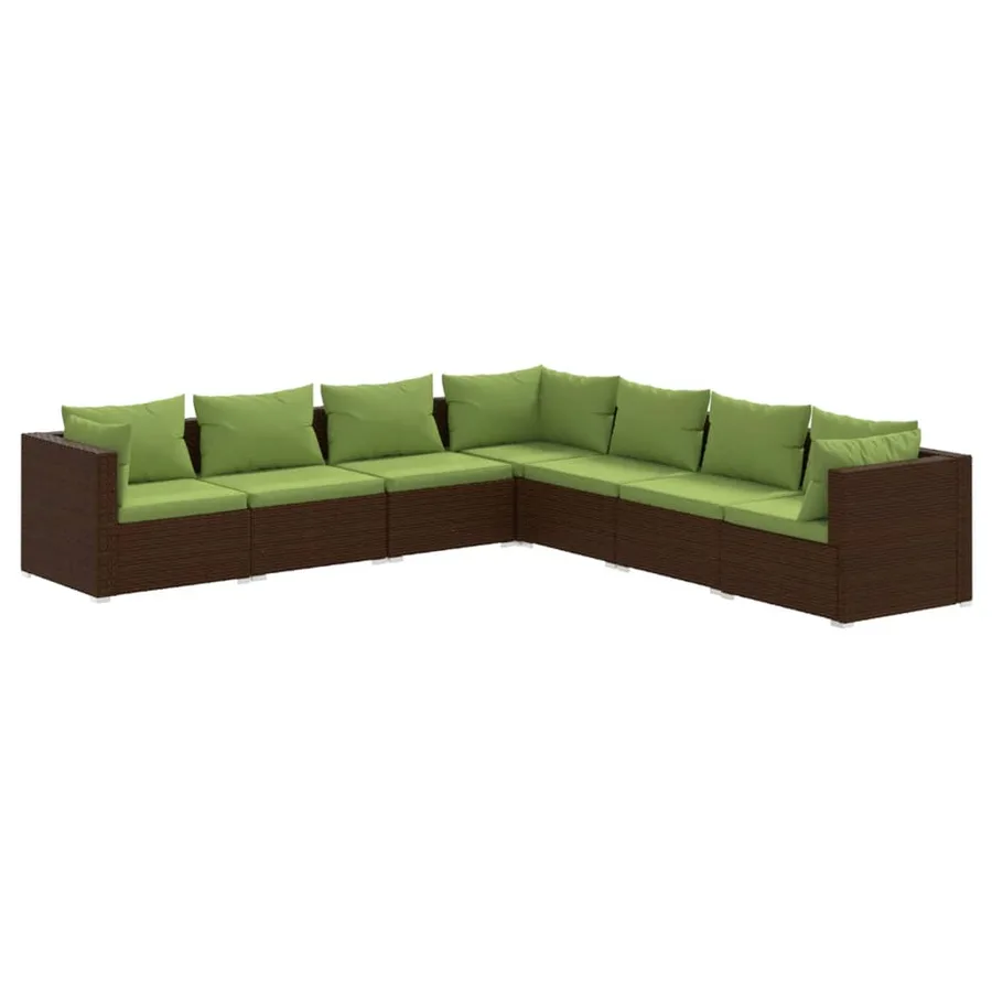 Salon de jardin 7 pcs avec coussins Résine tressée Marron - 2