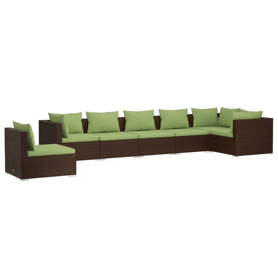 Salon de jardin 7 pcs avec coussins Résine tressée Marron - 2