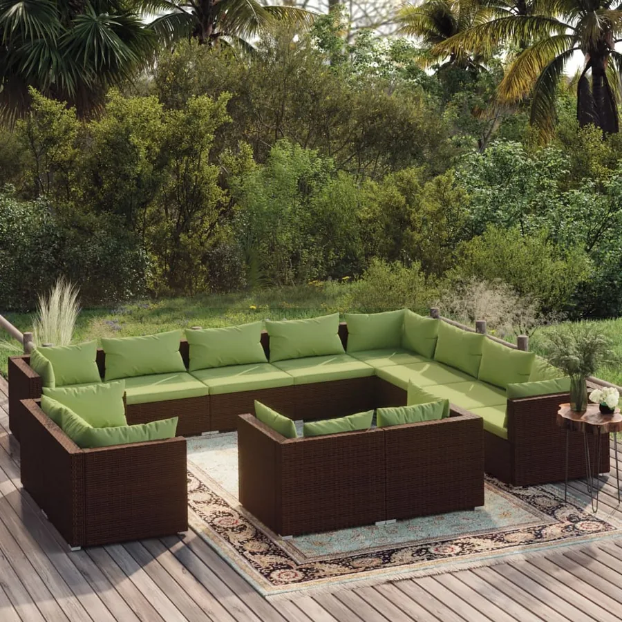 Salon de jardin 12 pcs avec coussins Marron Résine tressée