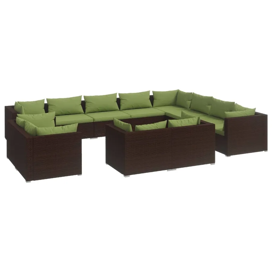 Salon de jardin 12 pcs avec coussins Marron Résine tressée - 2